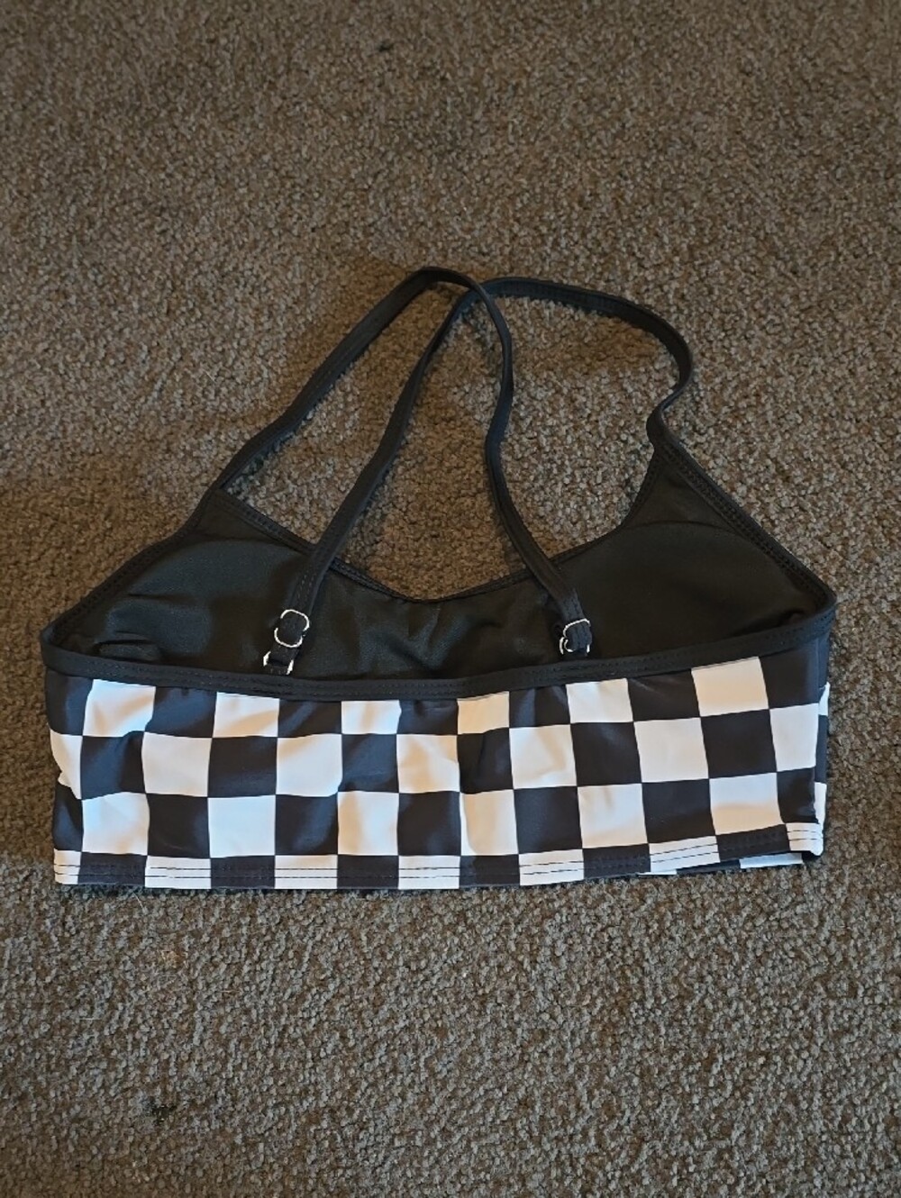 Checkerboard Black & White Sports Bralette - Strappy Back - Picture 3 of 4